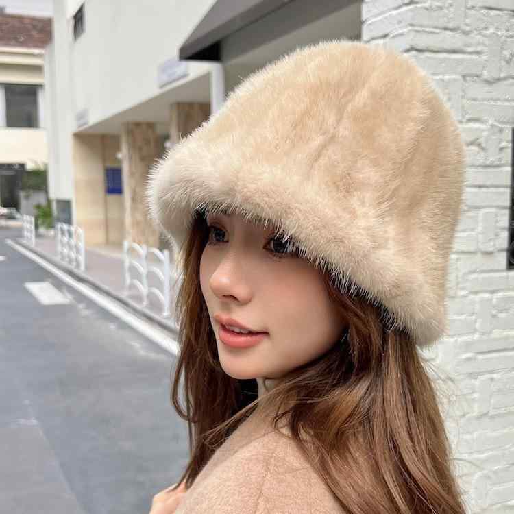 帽子 レディース ミンクファー バケットハット 冬 秋冬 防寒 保温 耳当て付き エレガント 上品 韓国風 ファッション おしゃれ 小顔効果 多用途 デイリーユース