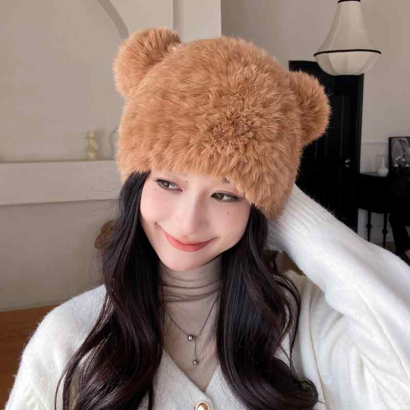 ニット帽 レディース クマ耳 リアルラビットファー ふわふわ もこもこ 防寒 保温 防風 耳当て付き 秋冬 かわいい カジュアル 韓国ファッション ビーニー 4,406円