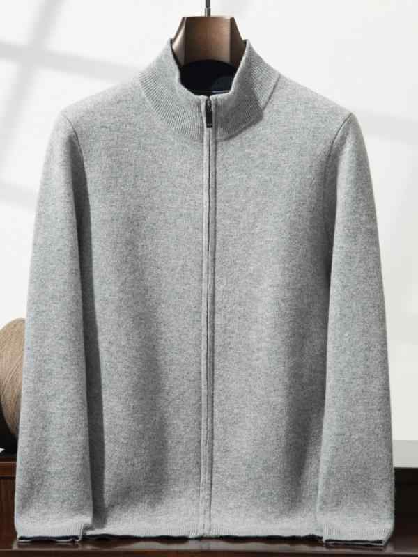 編み物ジレー メンズ 秋冬 モックネック カシミール混 極厚 ダブルジップアップ ゆったり ルーズシルエット 無地 心地よい 普段使い走り 生あたたかい 防寒