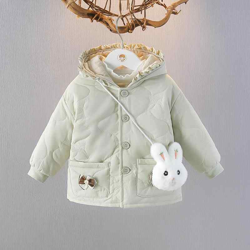 中綿ジャケット 女の子 ベビー キッズ 1-3歳 アウター 秋冬 厚手 暖かい 防寒 フード付き 丸襟 シングルボタン ポリエステル おしゃれ かわいい お出かけ 普段使い ダークカーキ ライトグリーン