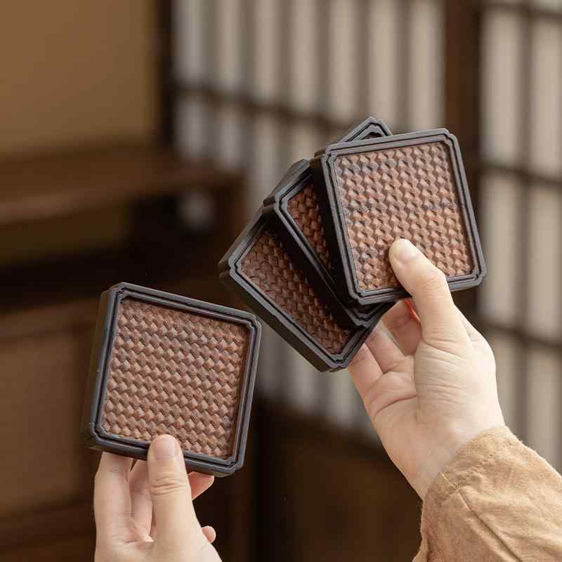 コースター 竹編み模様 重竹製 茶器 茶杯 断熱マット 茶托 茶敷 和モダン おしゃれ 正方形 円形 ティータイム おもてなし 普段使い 茶道具