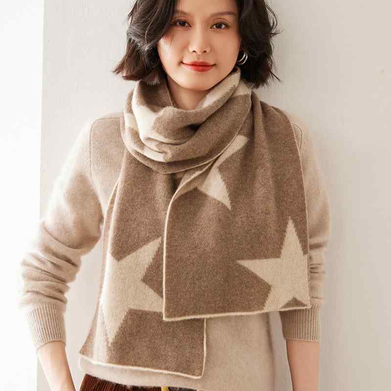マフラー ストール ショール レディース カシミヤ 山羊毛 秋冬 防寒 保温 厚手 ニット 切り替え エレガント シンプル カジュアル オフィス カーキ キャメル レッド ブラック｜あじゅり 9,212円