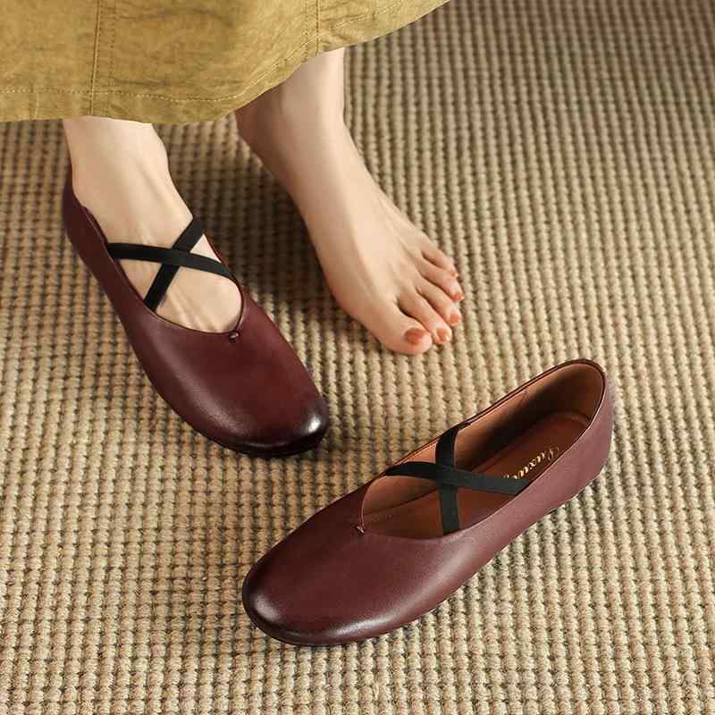モカシン レディース レトロ メリージェーンシューズ 木目細か バレーシューズ パンプス クロスストラップ 浅口 ラウンドトゥ 置き目踵 ソフトソール ドライビングシューズ 普段使い走り 春夏秋 黒いこと チョコレート赤銅色 その他-日用品雑貨・文房具・手芸