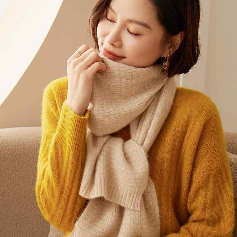 マフラー ストール レディース 女性用 カシミヤ 山羊絨 厚手 ニット 保温 防寒 あったか 柔らかい肌触り 大判 ロング丈 チェック柄 カジュアル オフィス 通勤 秋冬｜あじゅり