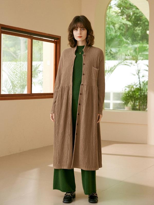 ワンピース レディース カシミヤ ニット ロング丈 長袖 前開きボタン ポケット付き 秋冬 上品 きれいめ ゆったり ドロップショルダー カーディガン