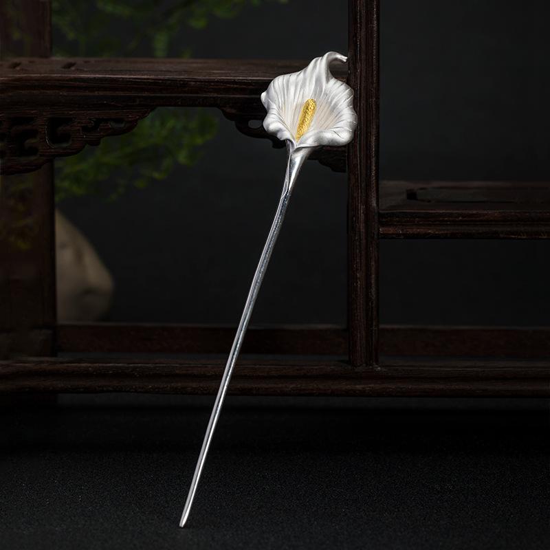 髪の毛付属物 レディース かんざし S925しろがね色 色つやリリー 御花 和風 レトロ アンティーク調 漢服 まとめ髪 繰り上げる髪の毛 御召しもの 浴衣 寄り合い 華燭の典 雅びやか 雅びやか 一風変わったひな形