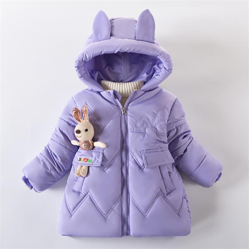 キッズ 女の子 中綿ジャケット かわいい 立体うさぎ ぬいぐるみ 韓国風 厚手 防寒 フード付き ファスナー付き アウター 冬物 通学 お出かけ
