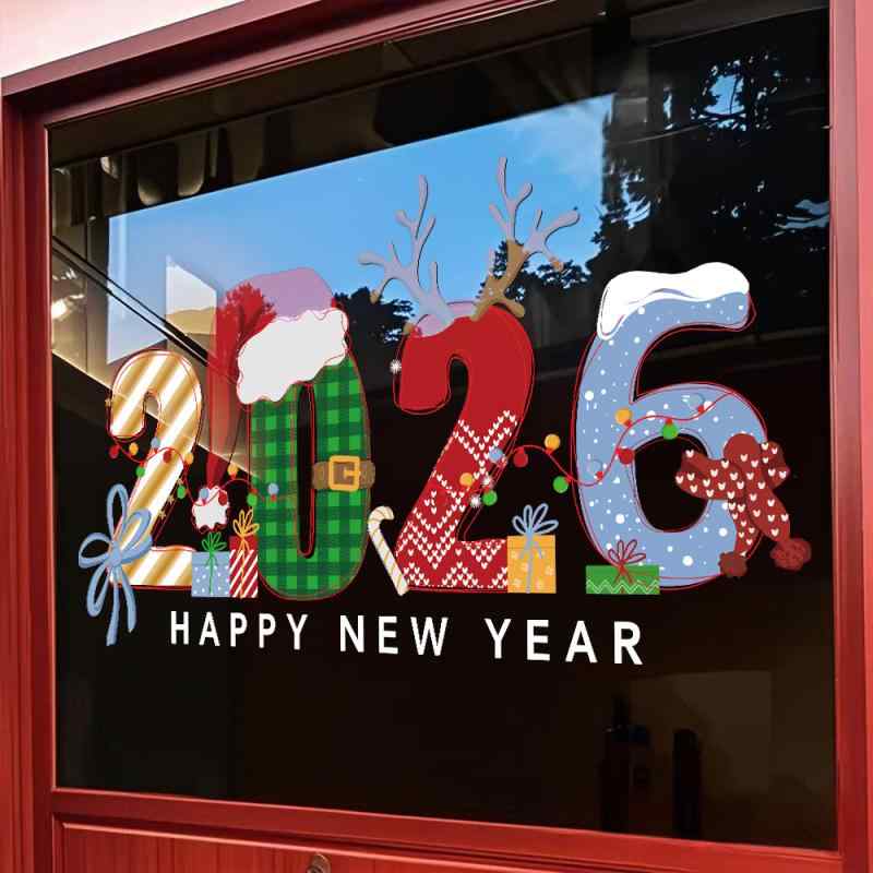 窓飾りシール クリスマス お正月 新年 イベント 両面UV 静電 透明カラー印刷 ショーウィンドウ ドア 店舗 商業施設 貼ってはがせる デコレーション ウォールステッカー PVC製
