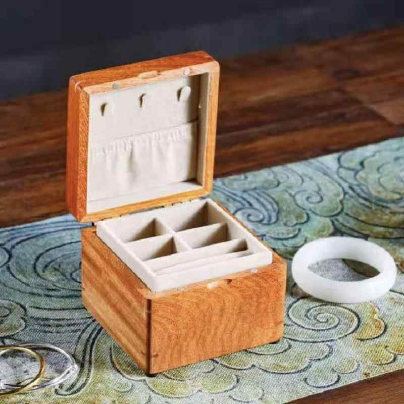 ジュエリーボックス アクセサリーケース 花梨木 無垢材 中国風 古典 レトロ 二段式 高級感 上品 小型 コンパクト 卓上 ピアス イヤリング ブレスレット 指輪 リング ネックレス 大容量 ギフト 贈り物