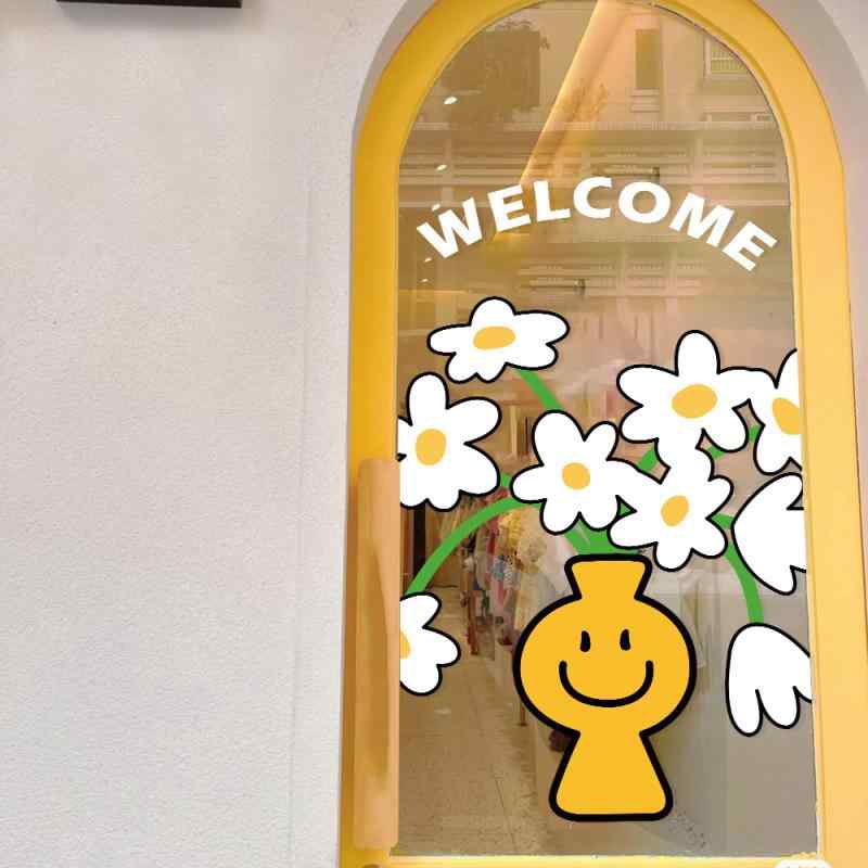 ウォールステッカー 窓飾り かわいい 小花柄 イラスト 静電タイプ ガラス扉 店舗 ショーウィンドウ リビング ドアステッカー 寝室 キッチン PVC 貼り直し可能 おしゃれ 透明