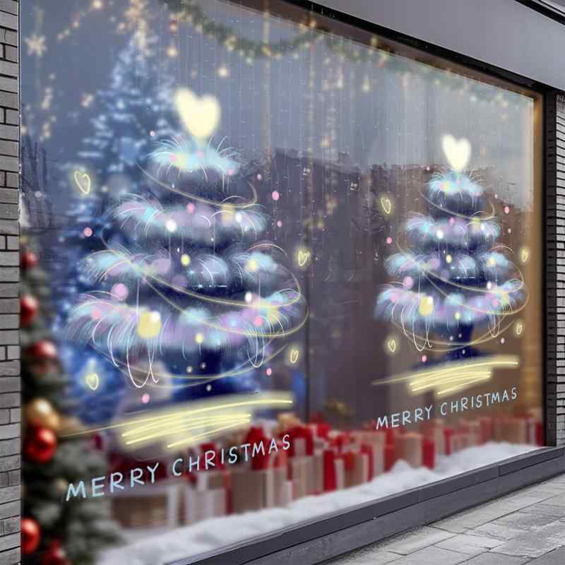 ウォールステッカー クリスマスツリー デコレーション 静電タイプ 窓ガラス ドア用 貼ってはがせる シール 冬 イベント 店舗 リビング 空間演出 イラスト調 PVC製