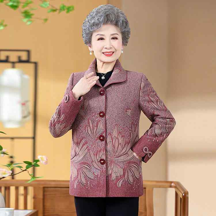 アウター ミセス シニア 女性用 春秋 花柄 プリント 長袖 ゆったり リラックスフィット 赤色 青色 綿混 ポケット付き シンプル エレガント 上品 きれいめ 通勤 オフィス 普段使い デイリー 上着