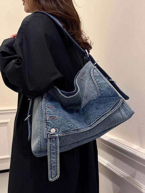 バッグ レディース 女性用 デニム トートバッグ 大容量 おしゃれ レトロ 通勤 通学 斜め掛け ショルダーバッグ 肩掛け 秋冬 A4収納 デニムブルー デニムブラック