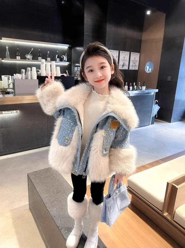 ジャケット キッズ 女の子 デニム Gジャン フェイクファー エコファー 裏ボア 裏起毛 厚手 保温 防寒 あったか 小学生 ジュニア 秋冬 カジュアル おしゃれ