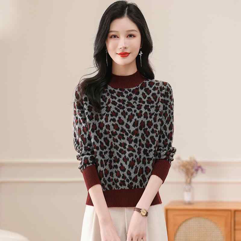 ニット レディース 女性用 婦人 高級感 カシミヤ ウール プルオーバー セーター 秋冬 ミセス ママ ハイネック ボトルネック ゆったり ジャガード織り｜あじゅり 6,956円