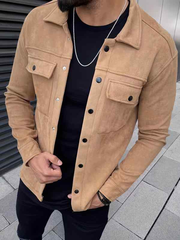 ジャケット メンズ 秋冬 フェイクスエード スエード調 クラシックデザイン 無地 ボタン ブリティッシュ カジュアル ファッション トレンド ブルゾン アウター 高耐久