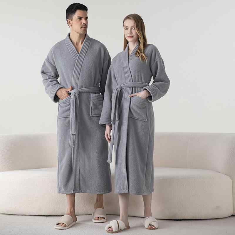 バスローブ 男女兼用 ペア ルームウェア ガウン パジャマ もこもこ ふわふわ マシュマロタッチ ポリエステル 厚手 保温 あったか ゆったり 快適 お風呂上り 部屋着 秋冬 ナイトウェア