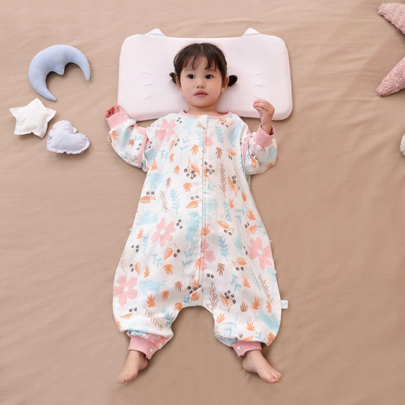 ベビー キッズ 子供用 ガーゼ スリーパー ロンパース パジャマ 寝冷え防止 春夏秋冬 薄手 袖取り外し可能 通気性 肌に優しい
