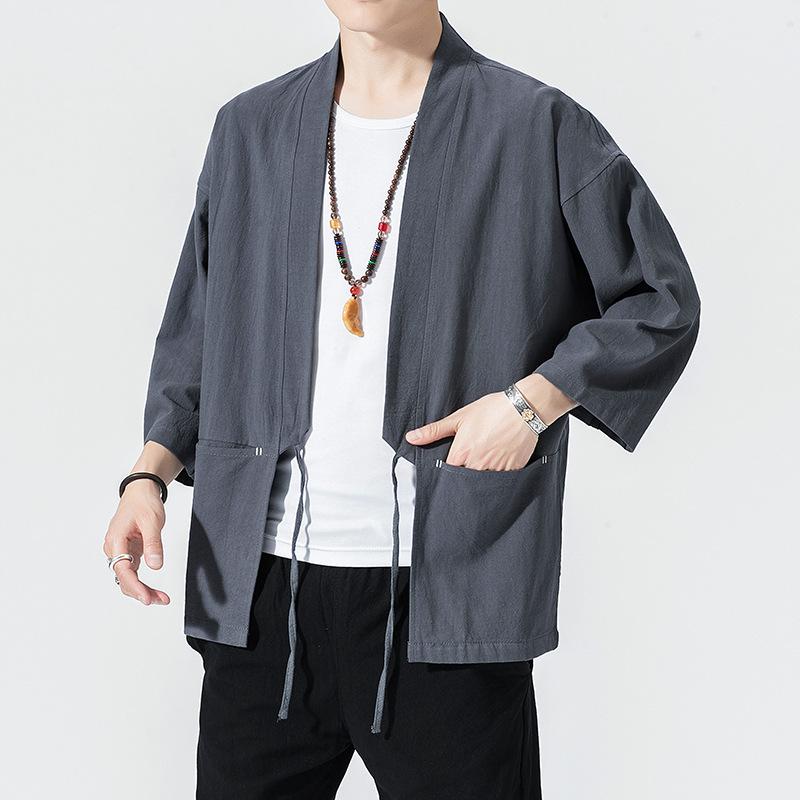 羽織り 男性用 中国風 漢服 唐装 古風 禅服 作務衣 道袍 ローブ ゆったり ビッグシルエット UVカット 接触冷感 春夏 綿混 カジュアル 普段使い 黒 紺 グレー 赤
