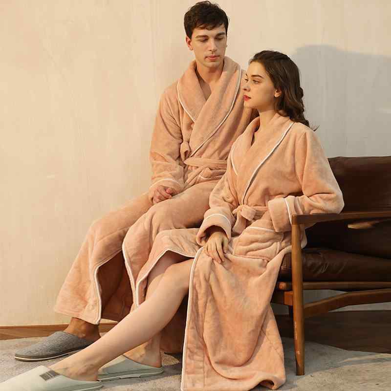 バスローブ 男女兼用 カップル ペア 秋冬 冬用 厚手 フランネル サンゴフリース ポリエステル ロング丈 長袖 あったか ふわふわ もこもこ ガウン ルームウェア パジャマ 部屋着
