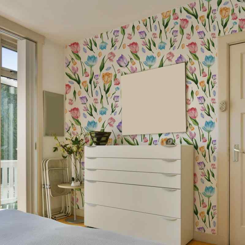 壁紙シール ウォールステッカー 植物柄 花柄 チューリップ 家具 キャビネット用 インテリア 背景 模様替え リメイク 装飾 DIY PVC製 簡単 おしゃれ