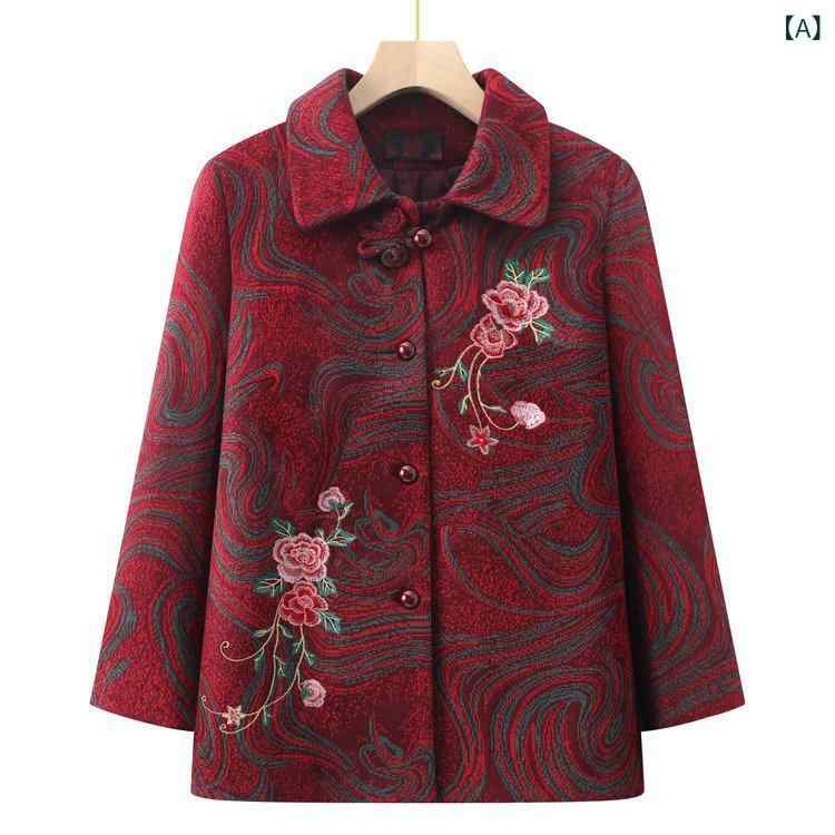 ジャケット シニア向け 婦人 ミセス 女性用 ゆったり 襟付き 春秋 アウター レッド グリーン 体型カバー 普段使い お出かけ カジュアルスタイル