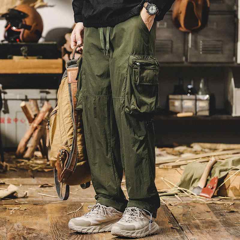 カーゴパンツ メンズ ミリタリーグリーン アメカジ ルーズフィット ストレート 綿混 ナイロン素材 速乾 機能性 耐摩耗 イージーケア アウトドア カジュアル ワークパンツ 男性用 秋冬