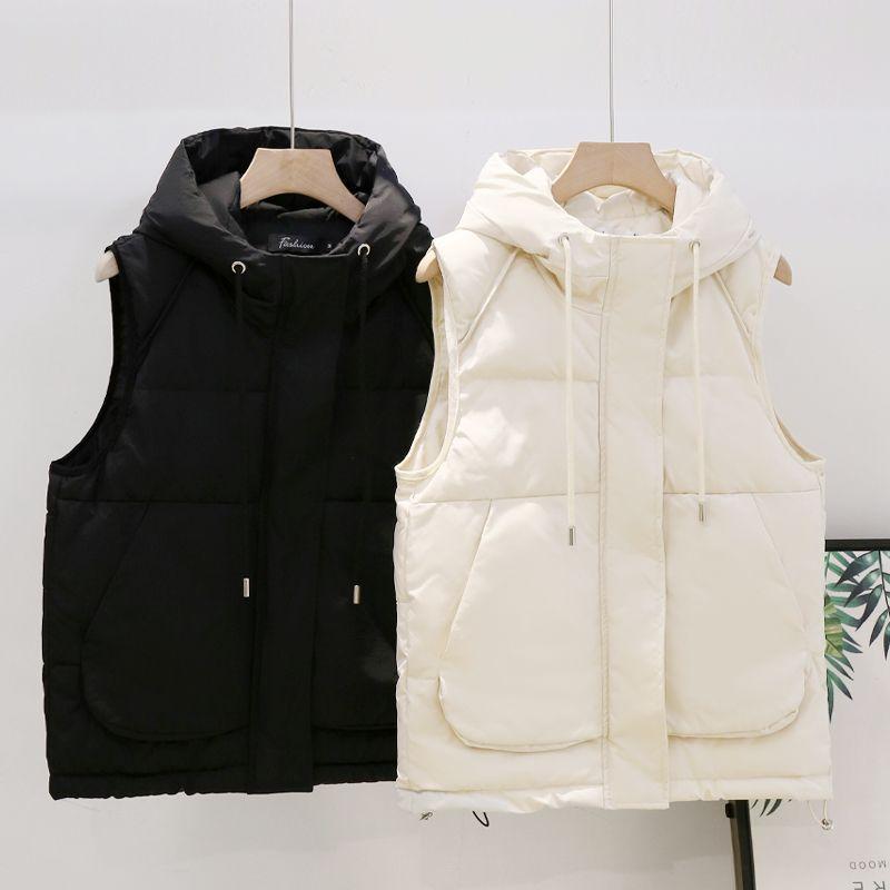 ベスト レディース フード付き ジレ 女性用 中綿入り コットン ゆったり ルーズ ショート丈 アウター 重ね着 カジュアル 通勤 韓国ファッション 秋冬