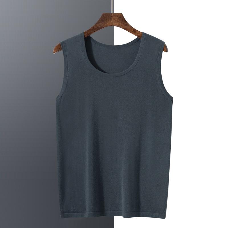 ベスト 男性用 ピュア カシミヤ ジレ 秋冬 丸首 クルーネック 細番手 薄手 ニット インナー レイヤード トップス 普段使い デイリーユース カジュアル 白 グレー ネイビー