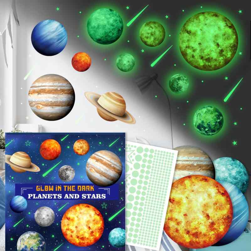 ウォールステッカー 蓄光 惑星 太陽 月 星 子供部屋 幼稚園 保育園 リビング 寝室 インテリア 壁デコレーション PVC製 暗闇で光る 天体 宇宙