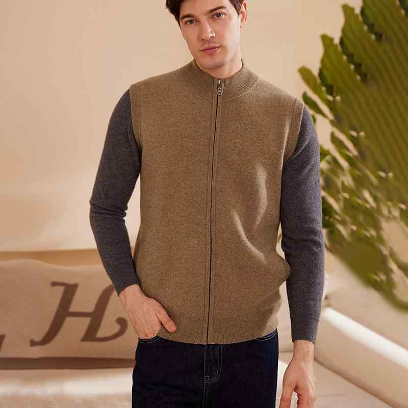 ベスト メンズ カシミヤ ヤギカシミヤ 秋冬 フルジップ ハーフネック ボトルネック モックネック ニット ジレ ゆったり リラックス 無地 シンプル カジュアル 普段使い ライトアウター ポケット チャコールグレー|あじゅり