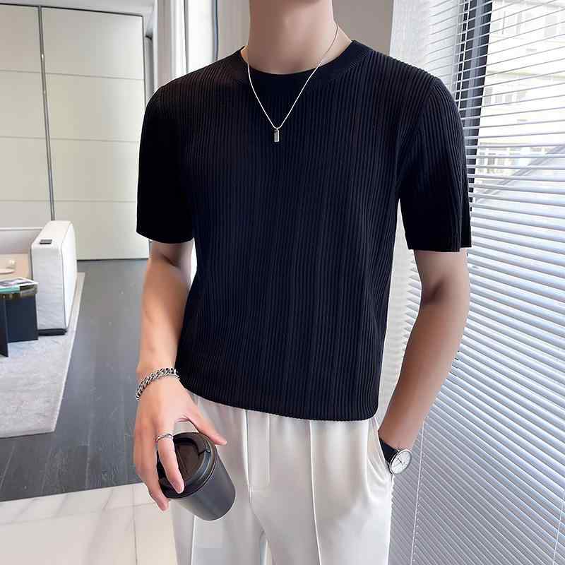 Tシャツ メンズ 夏 半袖 カジュアル ニット クルーネック 高伸縮性 リラックスフィット 薄手 通気性 吸湿速乾 再生繊維綿混素材
