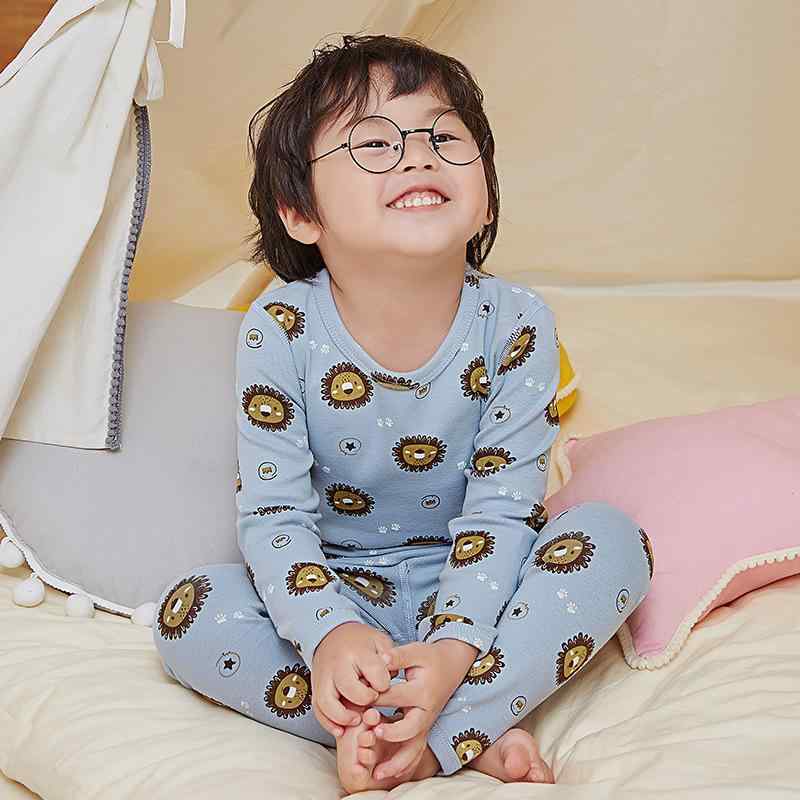 パジャマ キッズ 男の子 ルームウェア 秋冬 綿 コットン 厚手 裏起毛 保温 あったか 伸縮性 無縫製 ノンストレス キャラクター 動物 ストライプ柄