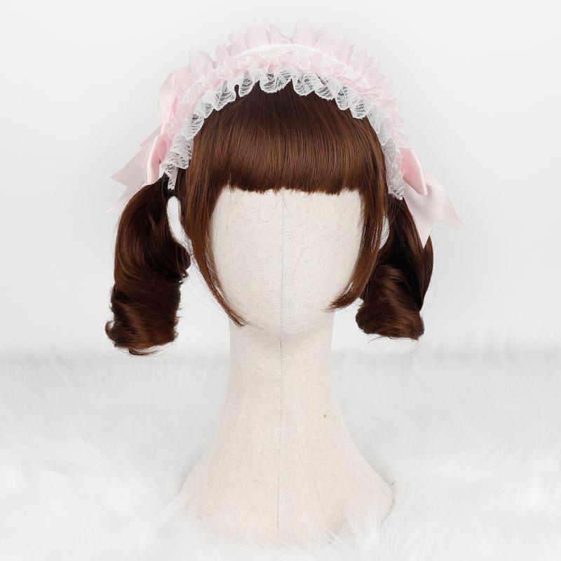 ウィッグ レディース 女性用 ハニーブラウン かわいい ショートカール ロリータ スウィート ガーリー ナチュラル フルウィッグ 耐熱ファイバー 普段使い デイリーユース ぱっつん前髪 コスプレ 変装 イベント