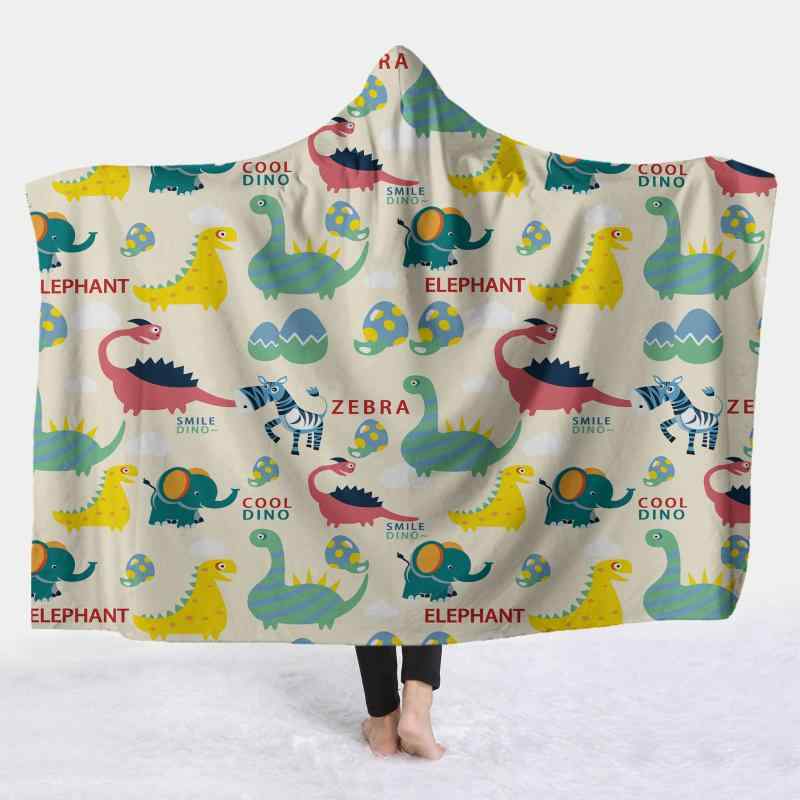 着る毛布 キッズ 子供用 フード付き ポンチョ ケープ フランネル 恐竜柄 かわいい 昼寝 防寒 暖か ふわふわ ルームウェア ブランケット 秋冬
