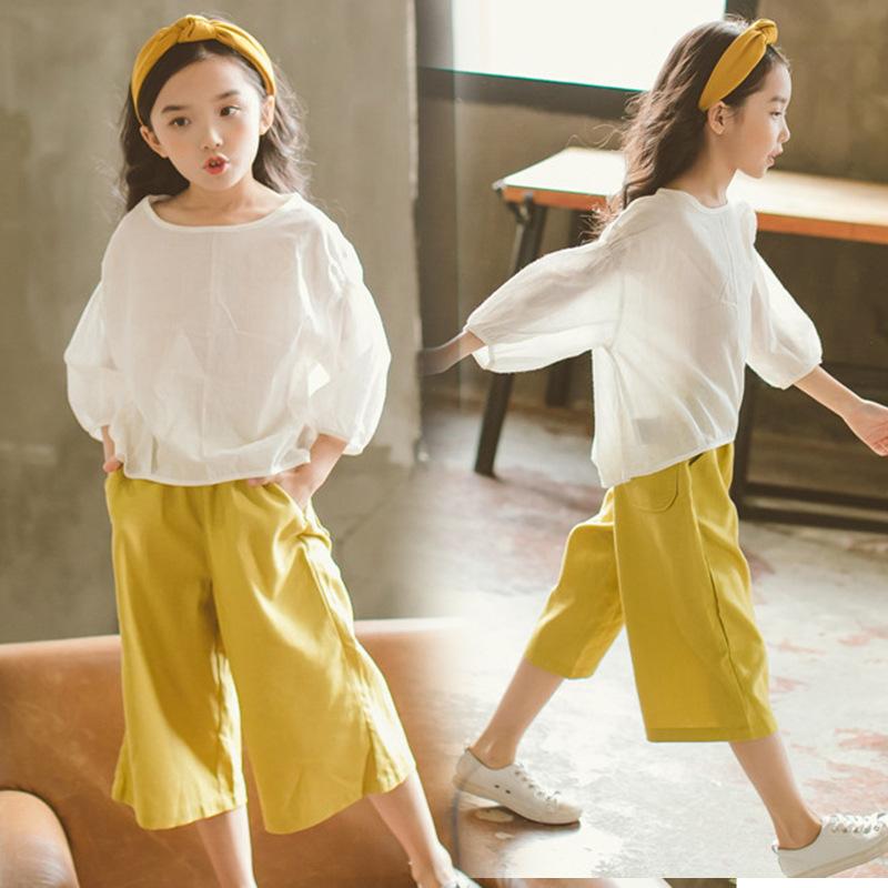 Tシャツ 女の子 キッズ ジュニア 春夏 五分袖 トップス ワイドハーフパンツ セットアップ 2点セット カジュアル 普段着 ルームウェア 綿 薄手 無地 イエロー