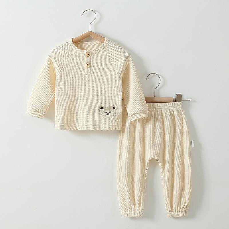 ベビー 男の子 女の子 キッズウェア 綿 春秋物 長袖 長ズボン 2点セット セットアップ クマ刺繍 通気性 柔らかい おしゃれ 韓国風 普段着 部屋着 アクティブウェア