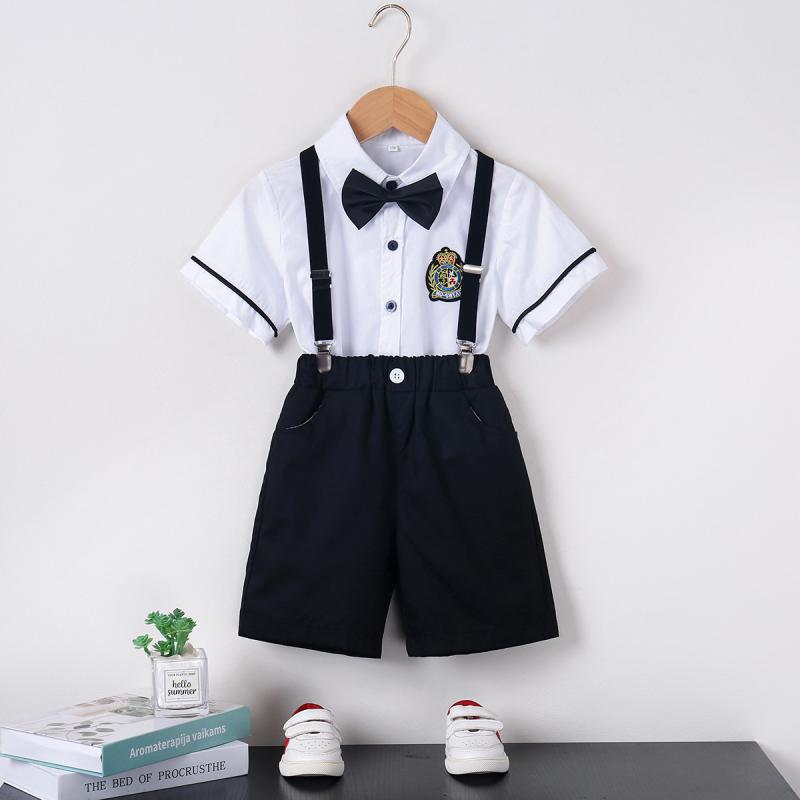 キッズ 男の子 セットアップ サスペンダー スクール風 学生服 幼稚園 卒業式 発表会 フォーマル 礼服 夏 サマー 綿 コットン ショートパンツ 白 ホワイト