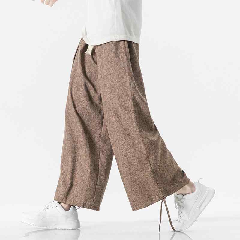 パンツ メンズ 男性用 麻 ポリエステル 接触冷感 薄手 ストレート 9分丈 クロップド ゆったり ワイド カジュアル 普段使い スポーツ 夏 大きいサイズ