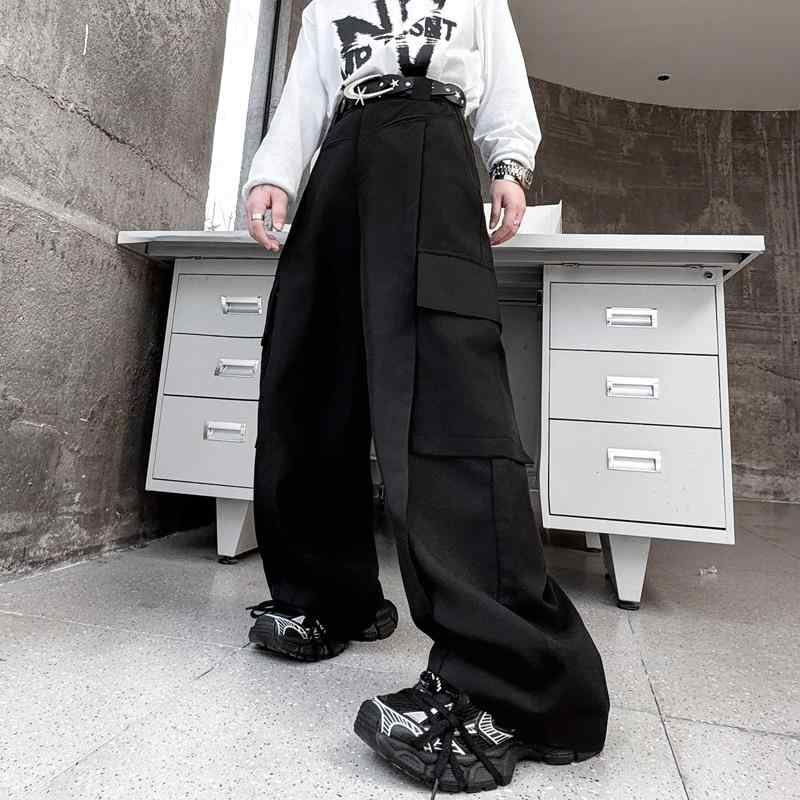 パンツ メンズ 男性 アメカジ ストリート ヒップホップ ワイドシルエット カーゴデザイン スケート 立体ビッグポケット ストレート ロング丈 ドレープ 無地 ポリエステル混紡 カジュアル 春秋