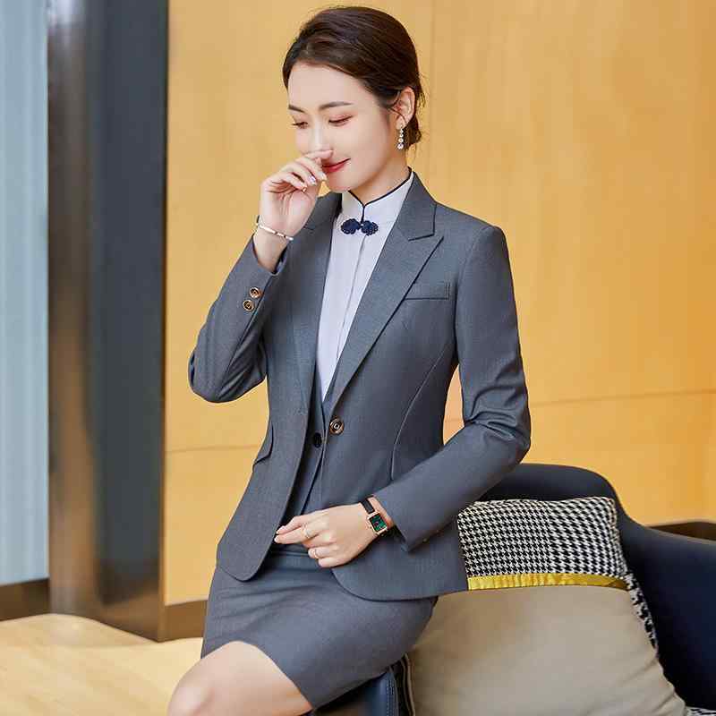 スーツ レディース 女性用 長袖 セットアップ 春秋 ビジネス オフィス 事務服 ホテル 接客 ユニフォーム ポリエステル ストレッチ