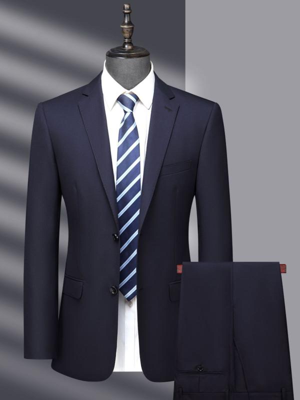 スーツ メンズ 男性用 ビジネス フォーマル 通勤 面接 新郎 礼服 結婚式 ウール 羊毛混 セットアップ ジャケット スラックス 秋冬 ダークネイビー 薄手｜あじゅり 23,714円