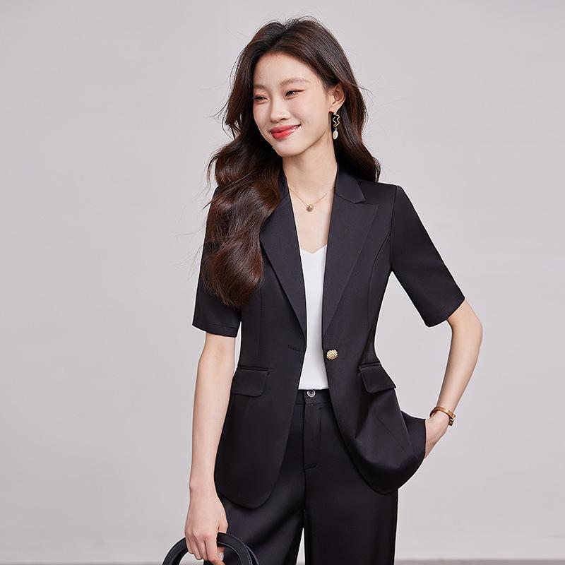 セットアップ レディース 女性用 高級感 半袖 テーラードジャケット フレアパンツ ロングパンツ 薄手 接触冷感 オフィス ビジネス 通勤 カジュアル 春夏 ブラック 金色 ベージュ