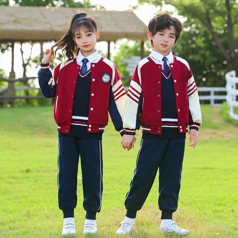 学生服 キッズ 小学生 幼稚園 園児 男の子 女の子 男女兼用 制服 スリーピース 3点セット スポーツウェア 学院風 プレッピースタイル ブリティッシュ カジュアル 通学 通園 綿 春秋