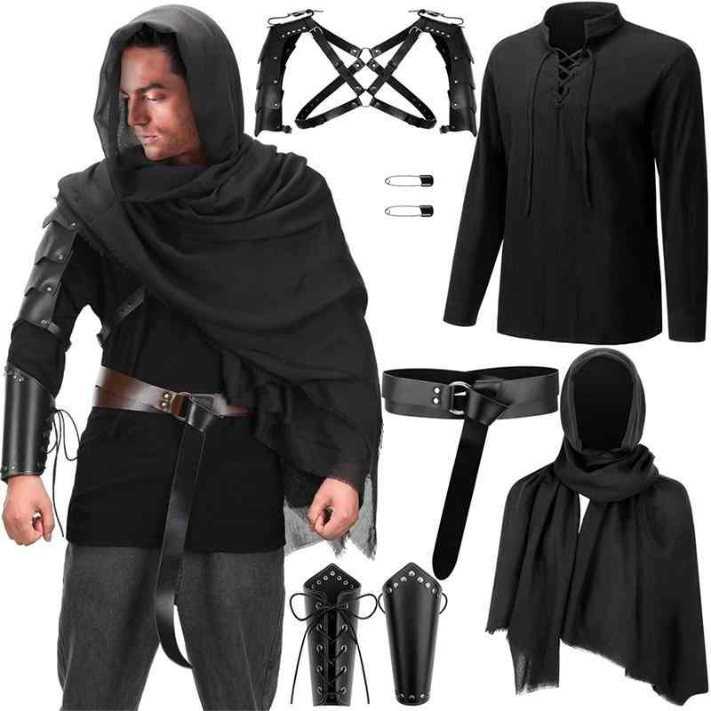 コスチューム 男性用 ハロウィン ルネサンス 中世 パイレーツ 海賊 6点セット シャツ トップス アンクル丈 ズボン 仮装セット