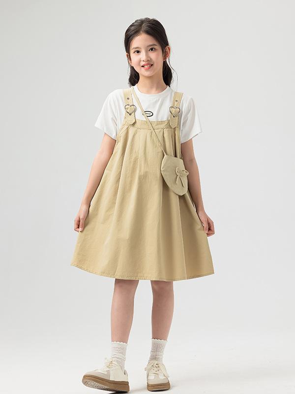 スカートセット 女の子 ガールズ 小学生 ジュニア ジャンパースカート サロペットスカート 半袖Tシャツ ワンピース 2点セット 夏 韓国風 綿 薄手 普段使い 通学 カジュアル 4,664円