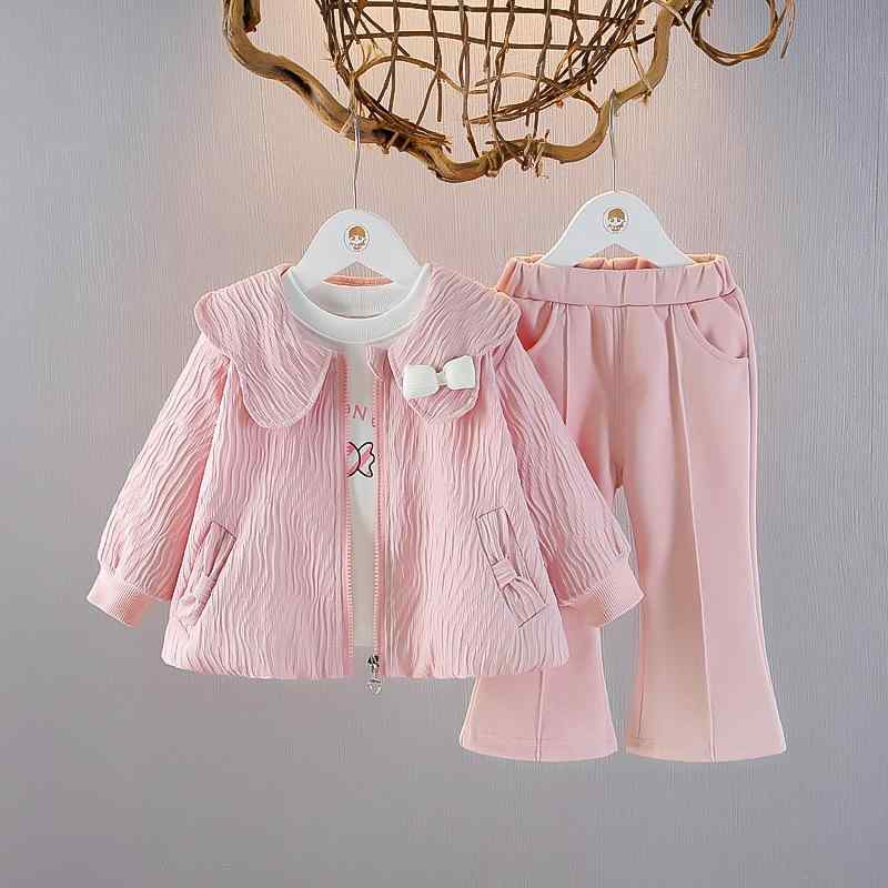 ベビー服 女の子 幼児服 春秋 カジュアル 3点セット コットン 長袖 フルジップ ロングパンツ 無地 普段使い お出かけ おしゃれ