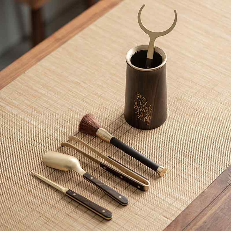 茶道具 六君子セット 黒檀 純銅製 中国茶器 功夫茶 高級感 和モダン 本格派 普段使い 来客用 茶刀 茶挟み