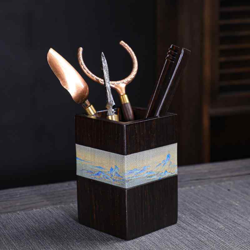 茶道具 黒檀 無垢材 六君子セット 功夫茶器 茶挟 茶針 茶匙 ティータイム お茶用品 本格的 上質 和風 中華風 来客用 ギフト プレゼント ダークブラウン 6点揃え