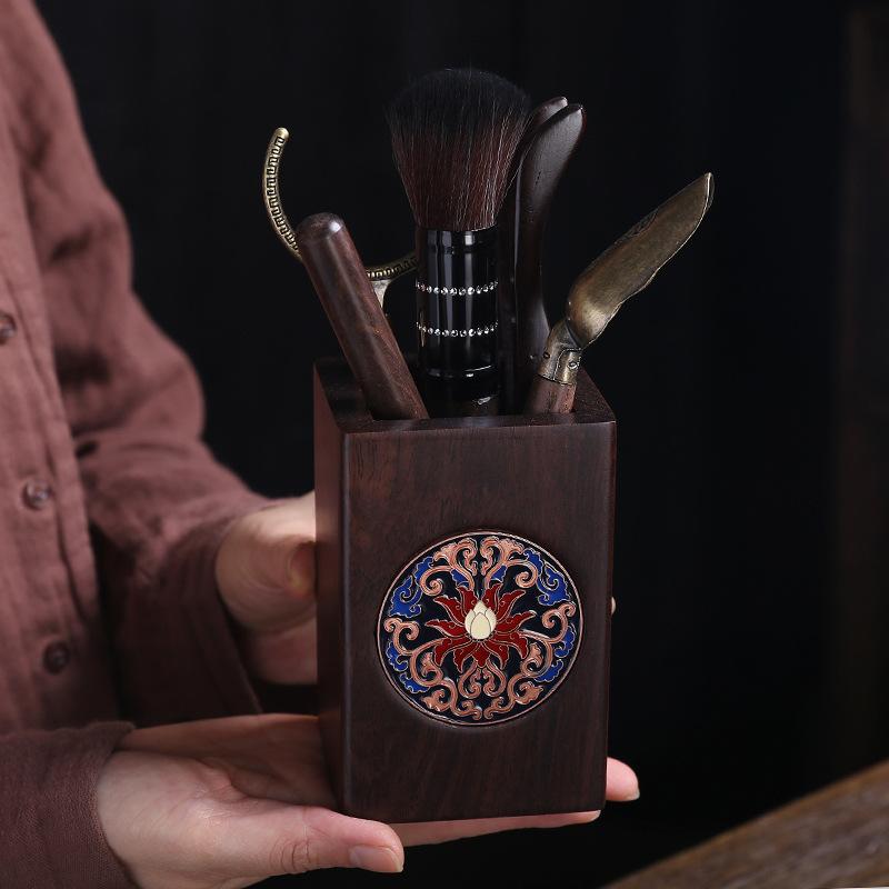 茶道具 六君子 工夫茶 茶器セット 黒檀 天然木 無垢材 フルセット 景泰藍 デザイン 新中華風 モダンアジアン 高級感 自宅用 来客用 贈答品